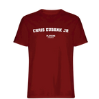 Chris Eubank JR t-shirt – red men's t-shirt with white Chris Eubank JR letters and Players Couture logo on the chest