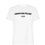 Christian Pulisic t-shirt – white men's t-shirt with black Christian Pulisic letters and Players Couture logo on the chest