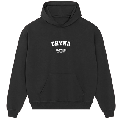 Chyna hoodie – black men's hoodie with white Chyna letters and Players Couture logo on the chest