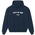 City Of God hoodie – navy men's hoodie with white City Of God letters and Players Couture logo on the chest