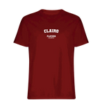 Clairo t-shirt – red men's t-shirt with white Clairo letters and Players Couture logo on the chest