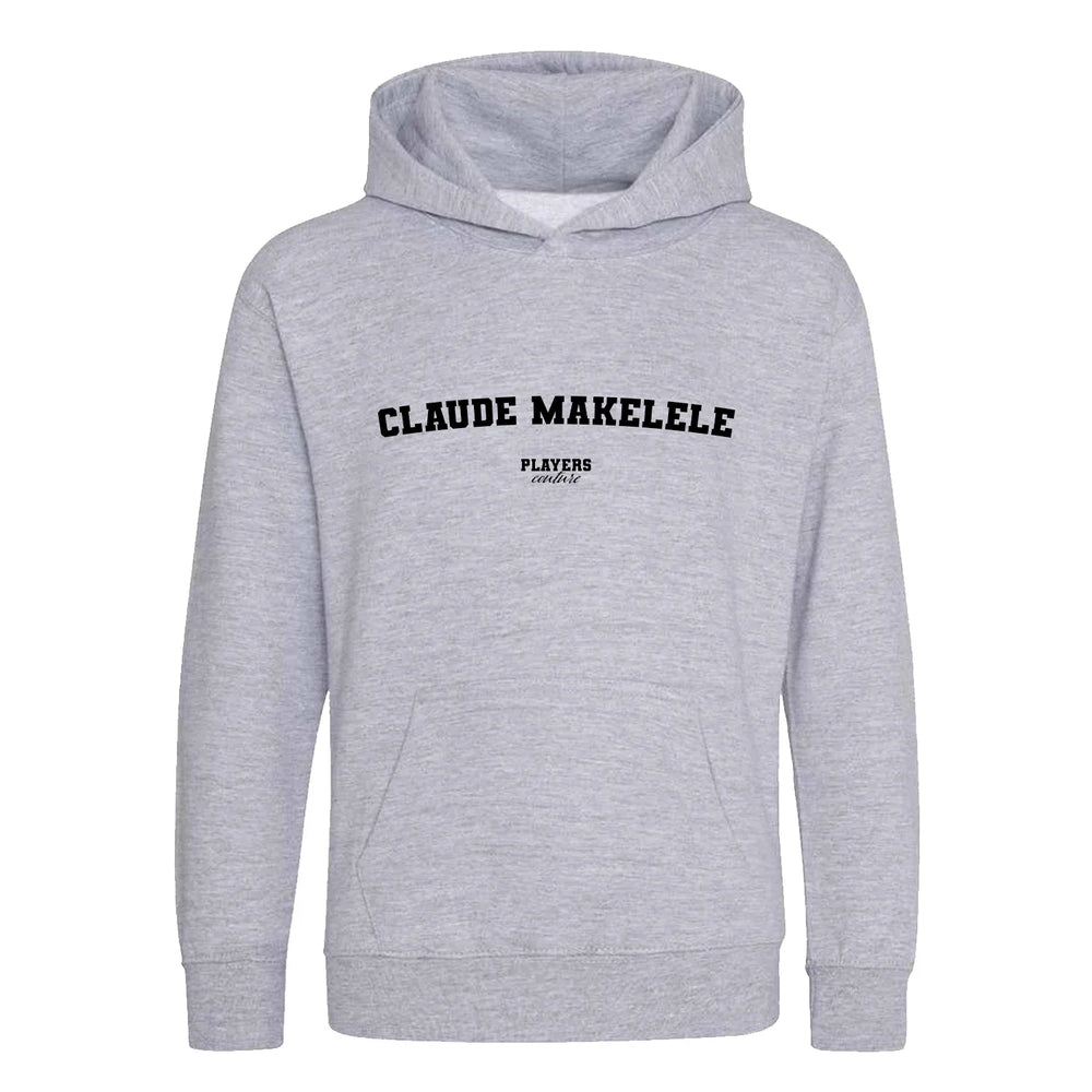 Claude Makelele hoodie – grey kids' hoodie with black Claude Makelele letters and Players Couture logo on the chest
