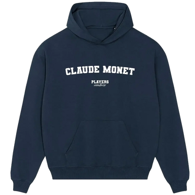 Claude Monet hoodie – navy men's hoodie with white Claude Monet letters and Players Couture logo on the chest