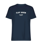 Clay Aiken t-shirt – navy men's t-shirt with white Clay Aiken letters and Players Couture logo on the chest