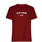 Clay Aiken t-shirt – red men's t-shirt with white Clay Aiken letters and Players Couture logo on the chest