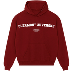 Clermont Auvergne hoodie – red men's hoodie with white Clermont Auvergne letters and Players Couture logo on the chest