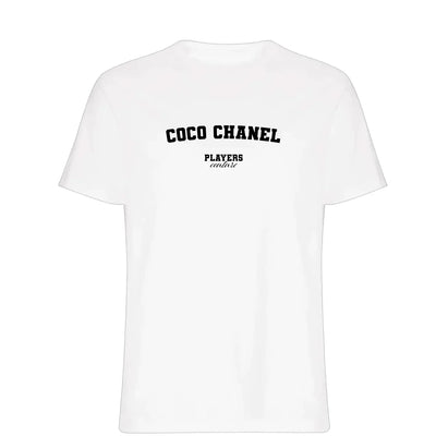 Coco Chanel t-shirt – white men's t-shirt with black Coco Chanel letters and Players Couture logo on the chest