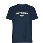 Cody Rhodes t-shirt – navy men's t-shirt with white Cody Rhodes letters and Players Couture logo on the chest