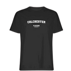 Colchester t-shirt – black men's t-shirt with white Colchester letters and Players Couture logo on the chest