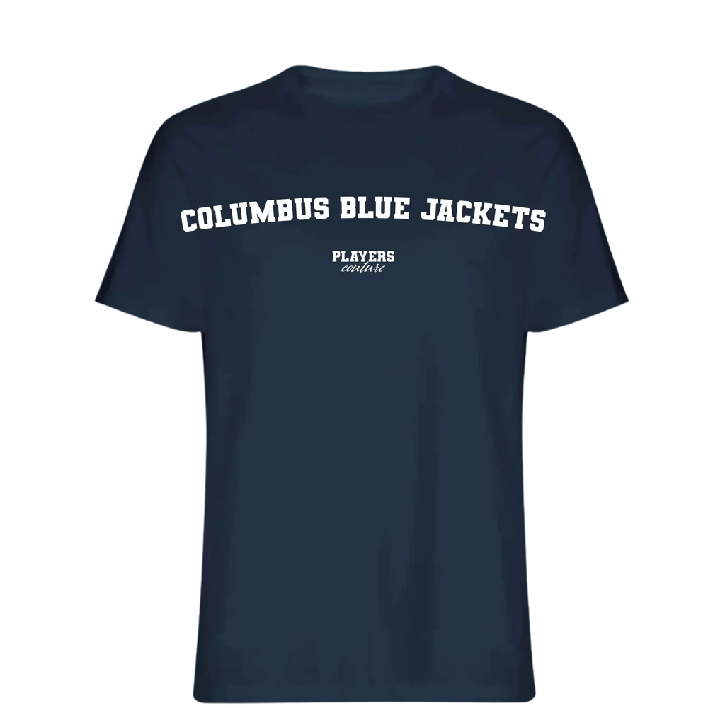 Columbus Blue Jackets t-shirt – blue men's t-shirt with white Columbus Blue Jackets letters and Players Couture logo on the