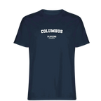 Columbus t-shirt – navy men's t-shirt with white Columbus letters and Players Couture logo on the chest