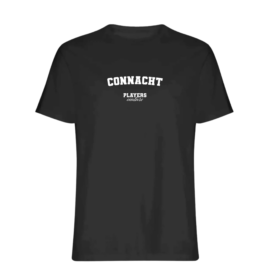 Connacht t-shirt – black men's t-shirt with white Connacht letters and Players Couture logo on the chest