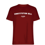 Constitution Hill t-shirt – red men's t-shirt with white Constitution Hill letters and Players Couture logo on the chest