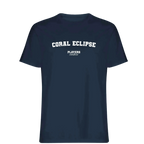 Coral Eclipse t-shirt – navy men's t-shirt with white Coral Eclipse letters and Players Couture logo on the chest