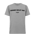 Corinne Bailey Rae t-shirt – grey men's t-shirt with black Corinne Bailey Rae letters and Players Couture logo on the chest
