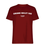 Corinne Bailey Rae t-shirt – red men's t-shirt with white Corinne Bailey Rae letters and Players Couture logo on the chest