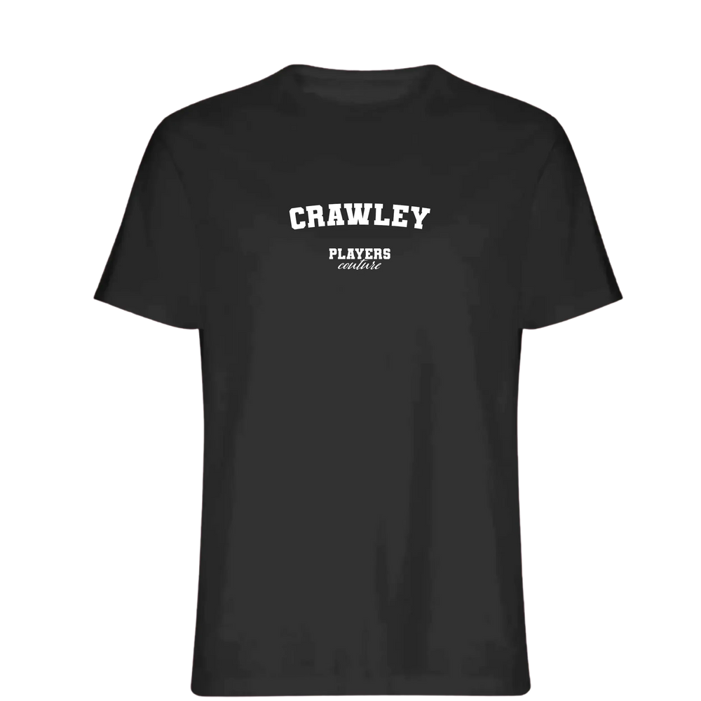 Crawley t-shirt – black men's t-shirt with white Crawley letters and Players Couture logo on the chest