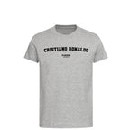 Cristiano Ronaldo t-shirt – grey kids' t-shirt with black Cristiano Ronaldo letters and Players Couture logo on the chest