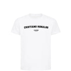 Cristiano Ronaldo t-shirt – white kids' t-shirt with black Cristiano Ronaldo letters and Players Couture logo on the chest