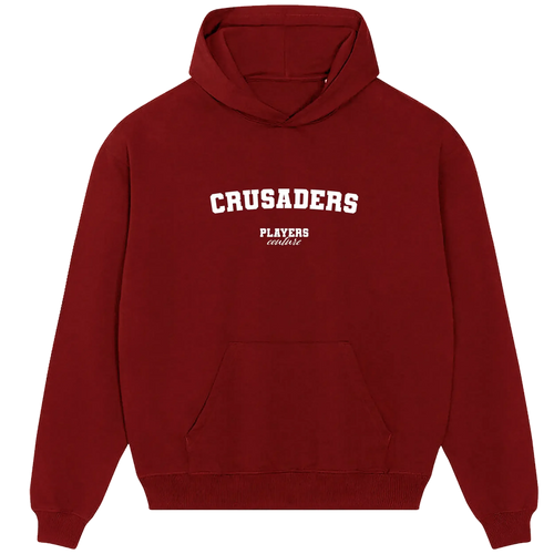 Crusaders hoodie – red men's hoodie with white Crusaders letters and Players Couture logo on the chest