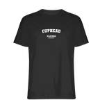 Cuphead t-shirt – black men's t-shirt with white Cuphead letters and Players Couture logo on the chest