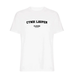 Cyndi Lauper t-shirt – white men's t-shirt with black Cyndi Lauper letters and Players Couture logo on the chest