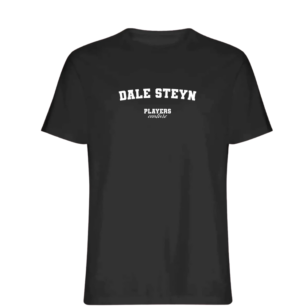 Dale Steyn t-shirt – black men's t-shirt with white Dale Steyn letters and Players Couture logo on the chest