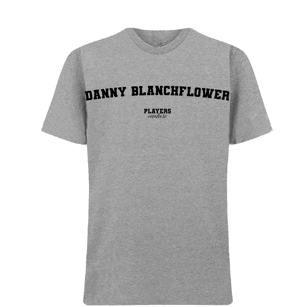 Danny Blanchflower men's T-shirt in grey with bold name lettering