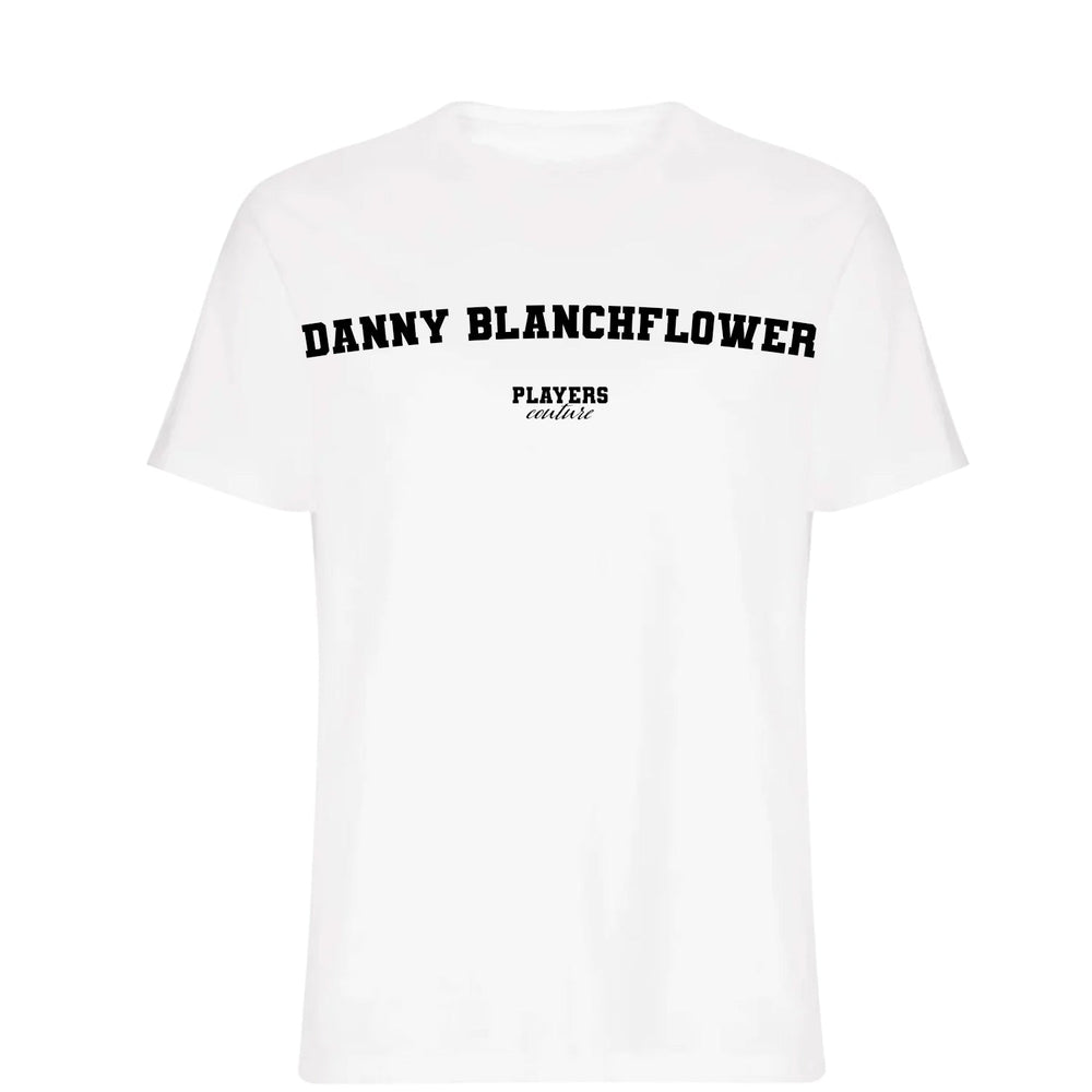 Danny Blanchflower men's T-shirt in white with bold name lettering