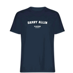 Darby Allin t-shirt – navy men's t-shirt with white Darby Allin letters and Players Couture logo on the chest