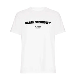 Daria Werbowy men's T-shirt in white with bold name lettering