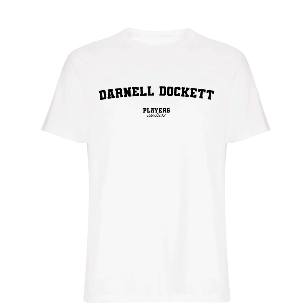 Darnell Dockett men's T-shirt in white with bold name lettering