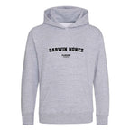Darwin Nunez hoodie – grey kids' hoodie with black Darwin Nunez letters and Players Couture logo on the chest