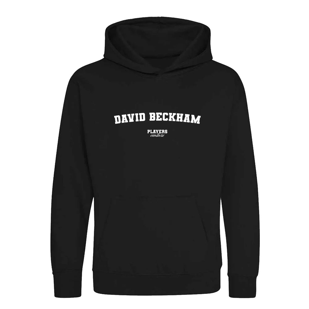 David Beckham hoodie – black kids' hoodie with white David Beckham letters and Players Couture logo on the chest