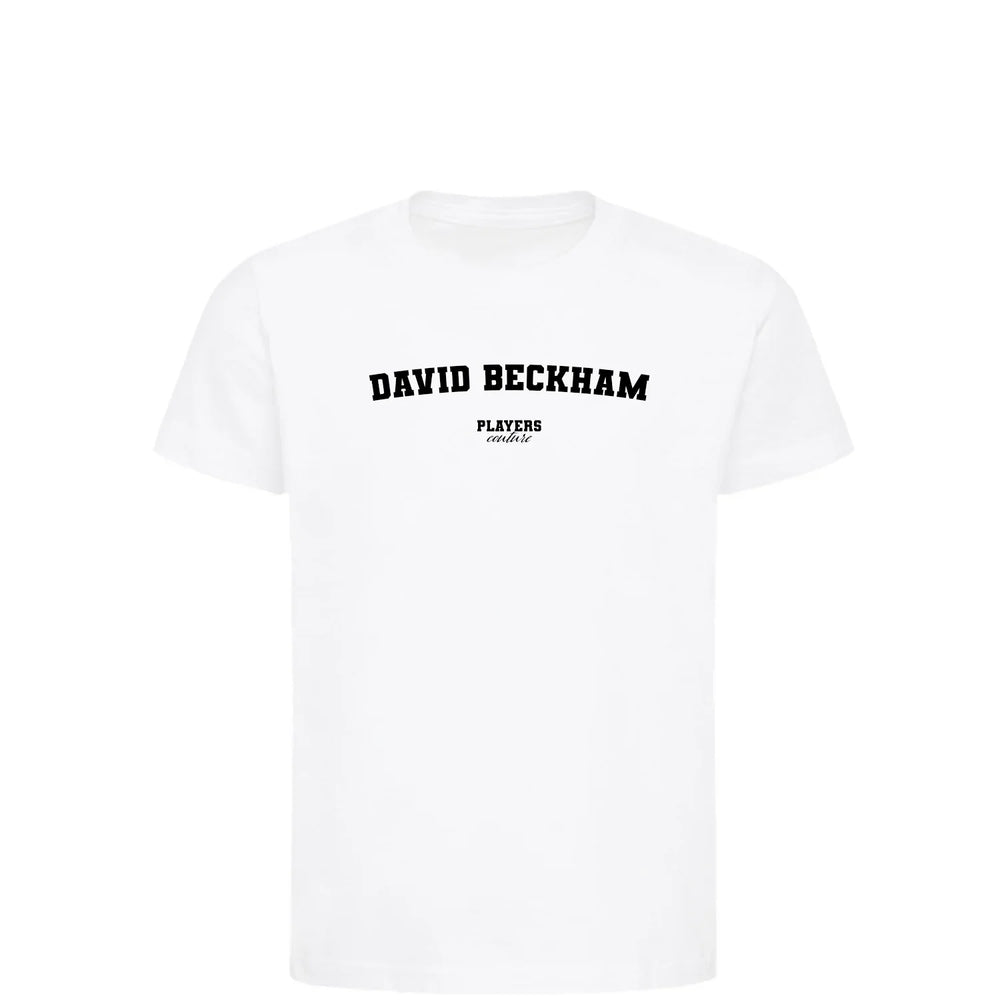 David Beckham t-shirt – white kids' t-shirt with black David Beckham letters and Players Couture logo on the chest