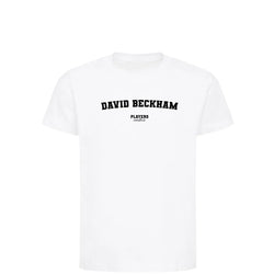 David Beckham t-shirt – white kids' t-shirt with black David Beckham letters and Players Couture logo on the chest