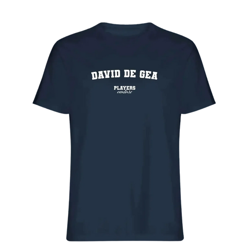 David De Gea t-shirt – navy men's t-shirt with white David De Gea letters and Players Couture logo on the chest