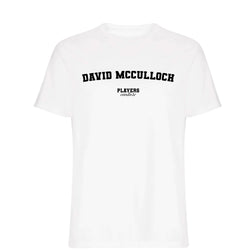 David McCulloch men's T-shirt in white with bold name lettering