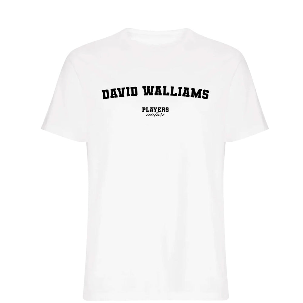 David Walliams men's T-shirt in white with bold name lettering