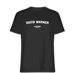 David Warner t-shirt – black men's t-shirt with white David Warner letters and Players Couture logo on the chest