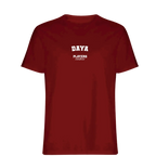 Daya t-shirt – red men's t-shirt with white Daya letters and Players Couture logo on the chest