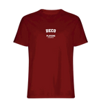Deco t-shirt – red men's t-shirt with white Deco letters and Players Couture logo on the chest