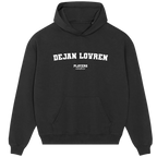 Dejan Lovren hoodie – grey men's hoodie with black Dejan Lovren letters and Players Couture logo on the chest