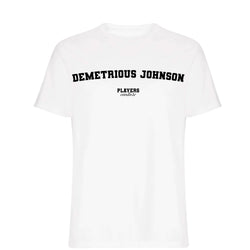 Demetrious Johnson men's T-shirt in white with bold name lettering