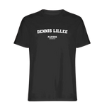Dennis Lillee t-shirt – black men's t-shirt with white Dennis Lillee letters and Players Couture logo on the chest