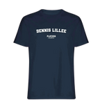 Dennis Lillee t-shirt – navy men's t-shirt with white Dennis Lillee letters and Players Couture logo on the chest