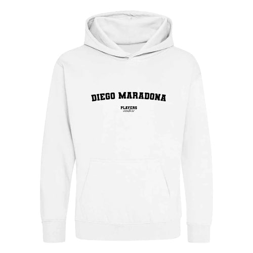 Diego Maradona hoodie – white kids' hoodie with black Diego Maradona letters and Players Couture logo on the chest