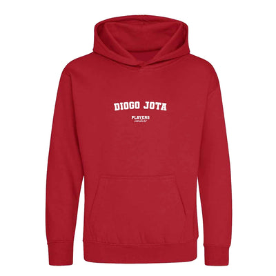 Diogo Jota hoodie – red kids' hoodie with white Diogo Jota letters and Players Couture logo on the chest