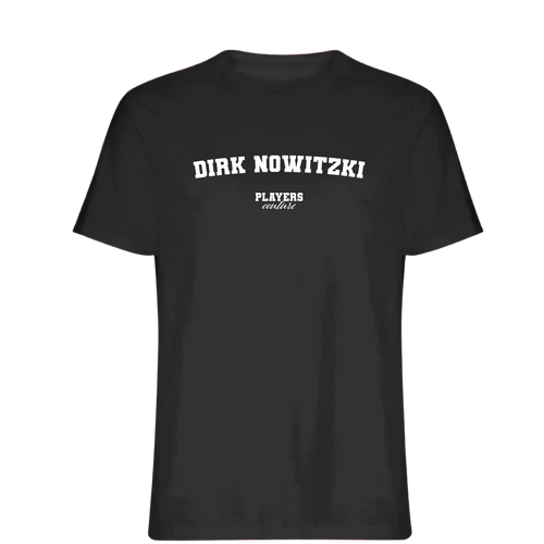 Dirk Nowitzki t-shirt – black men's t-shirt with white Dirk Nowitzki letters and Players Couture logo on the chest