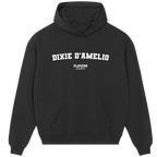 Dixie D'Amelio hoodie – black men's hoodie with white Dixie D'Amelio letters and Players Couture logo on the chest